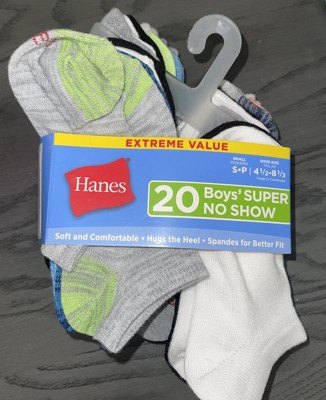 Hanes Boys' 20pk Super No Show Socks - Colors May Vary : Target