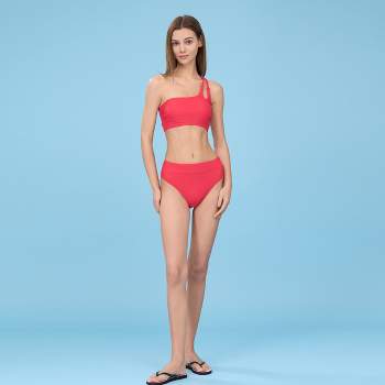 Women's One Shoulder Back Lace-up Bikini Sets Swimsuit - Cupshe