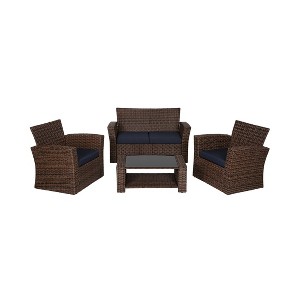 WestinTrends 4 Piece Outdoor Wicker Rattan Conversation Sofa set with Coffee table - 1 of 4