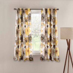 Leah Light Filtering Window Curtain Panels Yellow/Gray 52X45 Set - 1 of 4