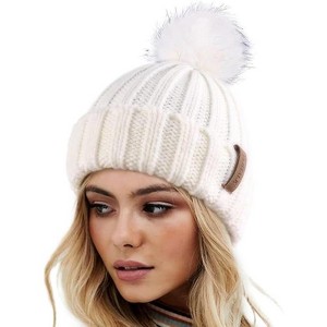 ZUPPAD Womens Winter Knitted Beanie Hat with Faux Fur Pom Warm Knit Skull Cap Beanie for Women Hats 1 Pack - 1 of 4
