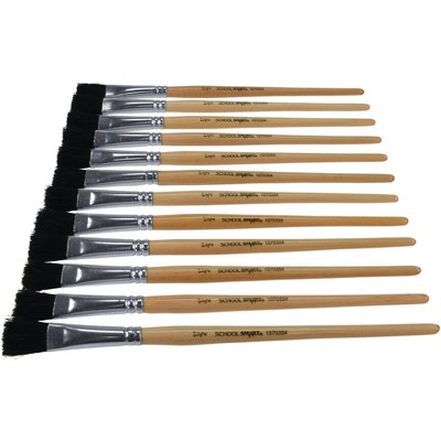 School Smart Black Bristle Paint Brushes, Short Handle, 1/2 Inch, Set of 12