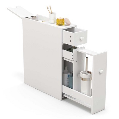 White MDF Freestanding Bathroom Cabinet with Flip Top and Pull-Out Shelves