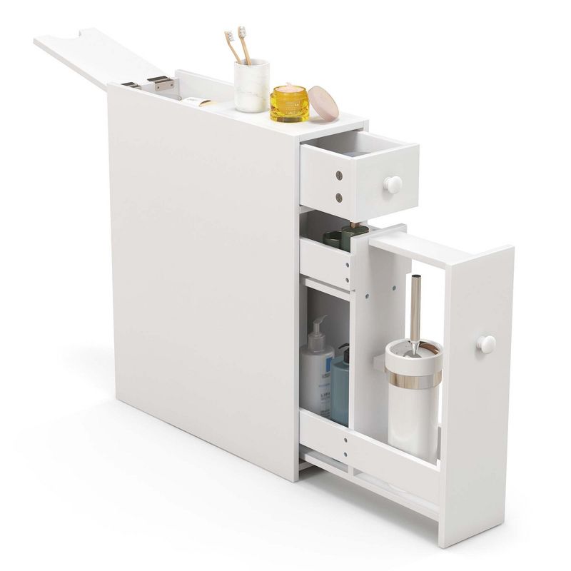 Costway Bathroom Floor Cabinet Toilet Narrow Storage Organizer with Flip Top White, 1 of 11