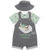 Star Wars Chewbacca R2-D2 Yoda Baby French Terry Short Overalls T-Shirt and Hat 3 Piece Outfit Set Newborn to Infant - 2 of 4