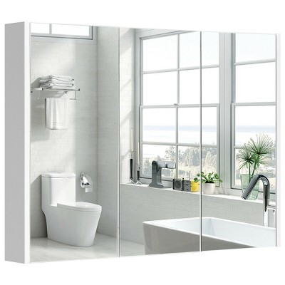 36" Wide Wall Mount Mirrored Bathroom Medicine Cabinet Triple Mirror Door