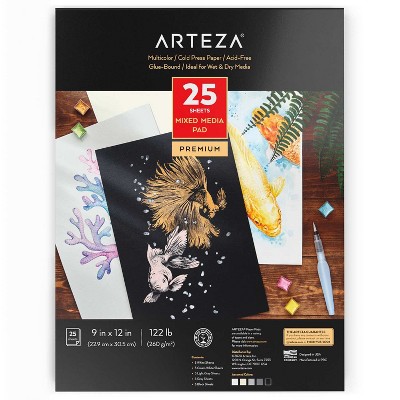 Arteza Heavyweight Paper Watercolor Paper Pad, 5 Shades of Paper, 9"x12" - 25 Sheets (ARTZ-3808)