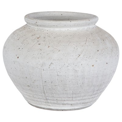 White Etched Ceramic Round Table Vase