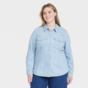 Women's Slim Fit Long Sleeve Denim Western Shirt - Universal Thread™ - 1 of 3