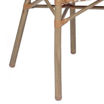 Natural & White Wicker Rattan Outdoor Bistro Chair with Arms
