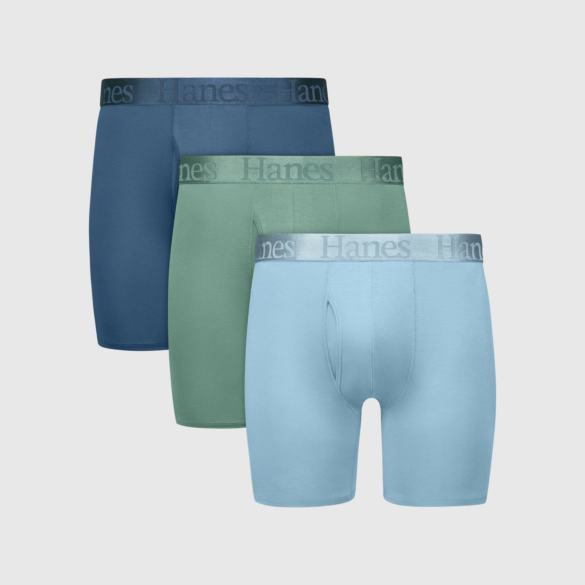 Hanes Originals Premium Men's SuperSoft Boxer Briefs 3pk - Teal Blue/Sage Green/Light Blue L: Lightweight, Tagless, Moisture Wicking, Stretch Knit