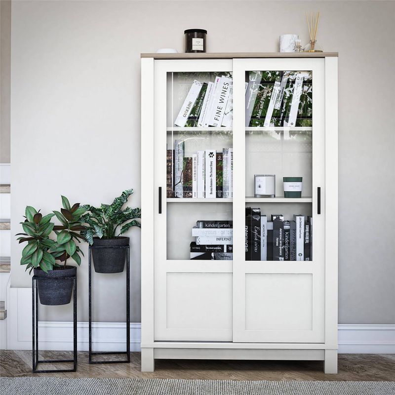 51.2&#34; Sandlin Rustic Bookcase Cabinet with Sliding Glass Doors White - Room &#38; Joy, 3 of 12