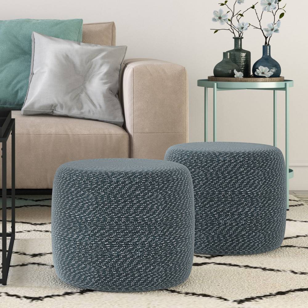 Photos - Pouffe / Bench Brodie Round Braided Pouf Aegean Blue/Natural - WyndenHall: Hand-Woven Cotton, No Assembly, 250lb Capacity