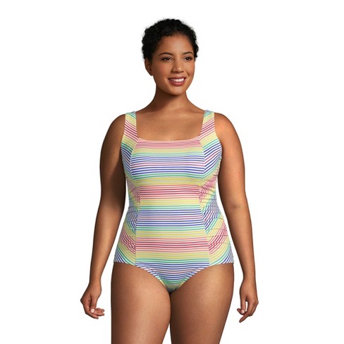 Lands' End Women's Plus Size SlenderSuit Grecian Tummy Control Chlorine  Resistant One Piece Swimsuit