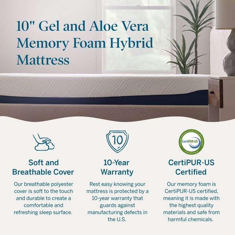 Lucid Comfort Collection Gel & Aloe Vera 10" Hybrid Memory Foam Mattress, 4 of 11