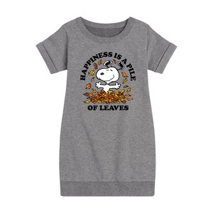 Girls' - Peanuts - Happiness Is A Pile Of Leaves Graphic Short Sleeve Fleece Dress - 1 of 4