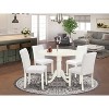 Round Kitchen Table Set 5pc 42" Table w/ Drop Leaves & 4 Parsons Chairs - White PU Leather - 2 of 4