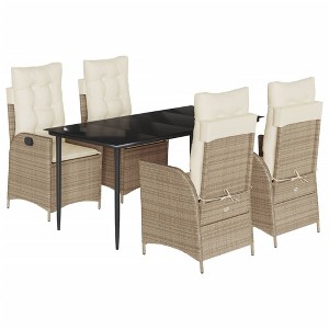vidaXL 5 Piece Patio Dining Set with Cushions Beige Poly Rattan - 63" x 31.5" x 29.1" Without footrest 4 Items - 1 of 4
