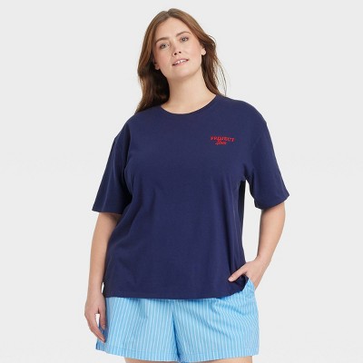 Women's Oversized Short Sleeve Graphic T-Shirt - Universal Thread™ Navy Blue 2X