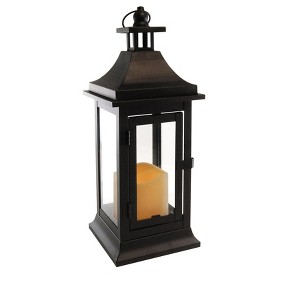 LumaBase Metal Lantern with Battery-Operated Candle - 13" Black - 1 of 4