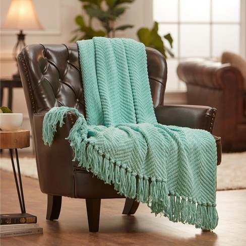 Chanasya Textured Knit Throw Blanket With Tassels - 50