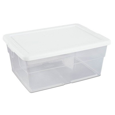 Sterilite 16 Quart Stackable Clear Plastic Storage Tote Container with Opaque Latching Lid for Home and Office Organization