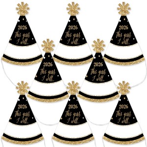 Big Dot of Happiness New Year's Eve - Gold - Mini Cone 2026 New Years Eve Resolution Party Hats - Small Little Party Hats - Set of 8 - 1 of 4