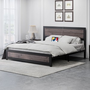 Coucheta Bed Frame with Charging Station,Industrial Platform with Headboard,Metal Slat Frame,No Box Spring Needed,Easy Assembly - 1 of 4