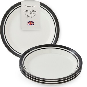 Portmeirion Potter's Striped Dinner Plate (Set of 4) - 8-Inch Stackable Earthenware Plates - Microwave & Dishwasher Safe, Handcrafted - (Black Stripe) - 1 of 4