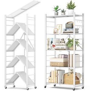 SKONYON Storage Shelves Foldable Metal Shelves Utility Shelving Units with 6 Hooks 4-Tier & 5-Tier - 1 of 4