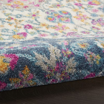 Blue and Pink Floral Synthetic 8' x 10' Reversible Rug