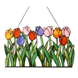 Chloe Lighting Tulipa Tiffany-Glass Tulips Window Panel 18" Wide - 1 of 4