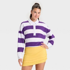 Women's Game Day Striped Cropped Long Sleeve Polo T-Shirt - JoyLab™ - 1 of 3