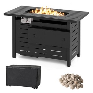 Costway 40-Inch Outdoor Propane Fire Pit with Lava Rocks Removable Lid & Protective Cover Black/Brown - 1 of 4