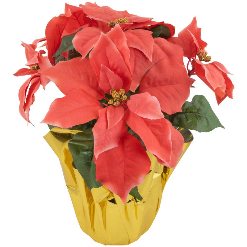 Northlight 14.5" Dark Pink Artificial Christmas Poinsettia with Gold Wrapped Base, 4 of 7