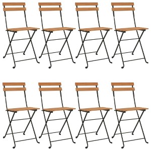 vidaXL Folding Bistro Chairs - Set of 8 - Solid Teak Wood and Steel Frame - for Patio, Garden and Terrace - Easy Assembly - Brown - 1 of 4