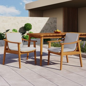 Outdoor Dining Chairs Set of 2, Acacia Wood Patio Chairs with Wicker Seat,Dining Chairs with Cushions for Balcony or Garden-Cuddlewood - 1 of 4