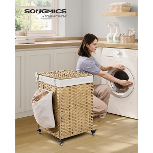 31.7 Gallon Rolling Laundry Hamper with Wheels & Removable Liner, Synthetic Rattan Storage Basket, 18.1x15.7x26 Inches, Natural - 1 of 4