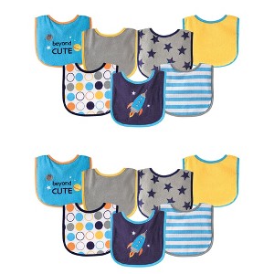 Luvable Friends Infant Boy Cotton Terry Drooler Bibs with PEVA Back, Blue Rocket 14-Piece - 1 of 1