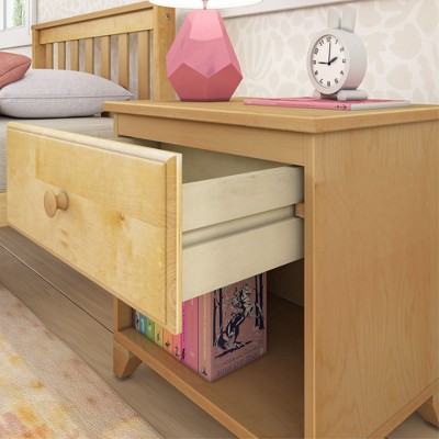 Natural Wood Kids Nightstand with Drawer and Shelf