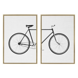 Kate and Laurel Sylvie Bicycle Framed Canvas by Simon Te of Tai Prints, 2 Piece 23x33, Bright Gold - 1 of 4