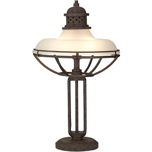 Franklin Iron Works Rustic Industrial Table Lamp Open Cage 26.5" High Rust Bronze Half Dome Glass Shade for Living Room Bedroom Nightstand - 1 of 4