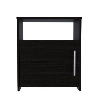 Vynxaria Black Wengue 1-Shelf Nightstand, 1 Cabinet (14.84"H×18.42"W), 1 Shelf (6.53"H×18.42"W), 19.88"W Surface, Nickel-Plated Steel Handles