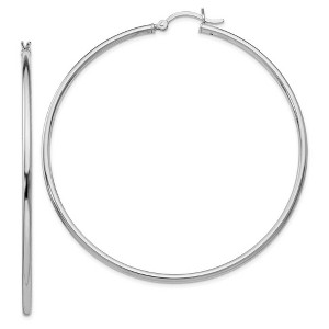Black Bow Jewelry 2mm Polished Sterling Silver Round Hoop Earrings, 60mm (2 3/8 in) - 1 of 4