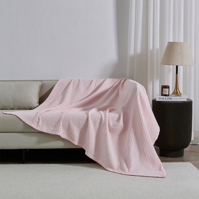 100% Cotton Waffle Weave All-Season Bed Blanket - Great Bay Home (Full / Queen, Blush Pink)