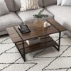 2-Tier Industrial Coffee Table with Storage Shelf Farmhouse Wood and Metal Rectangle Center Coffee Table - 2 of 4