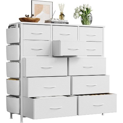 Dresser for Bedroom,Cloth Storage Tower with 12 Drawers,Chest of Drawers with Bins,Steel Frame,Wood Top for Bedroom, Kids Room,Closet, Entryway