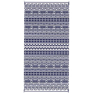 Aghana Digitals Reversible 9'x18' Outdoor Rug, Polypropylene Waterproof with Carry Bag, Black & - 1 of 4