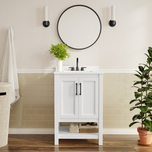 Flash Furniture Vega Bathroom Vanity with Sink Combo, Storage Cabinet with Soft Close Doors and Open Shelf, Carrara Marble Finish Countertop - 1 of 4