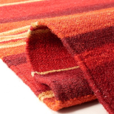Red Striped Wool 4' x 6' Flat Woven Reversible Area Rug